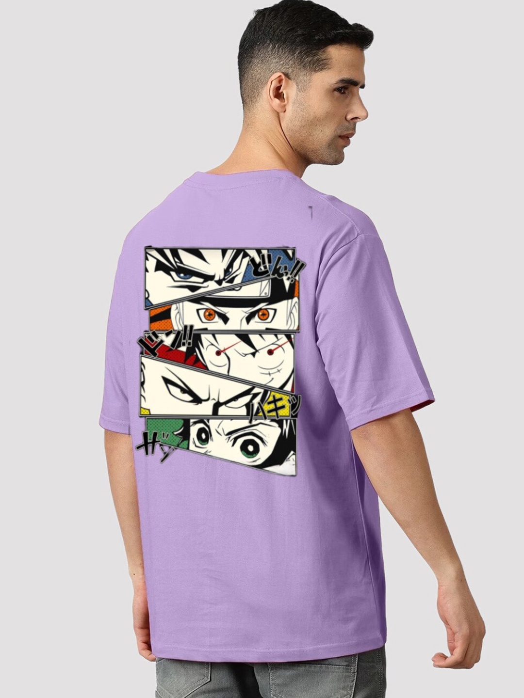 

Elibolz Typography Printed Round Neck Cotton Oversized T-shirt, Lavender