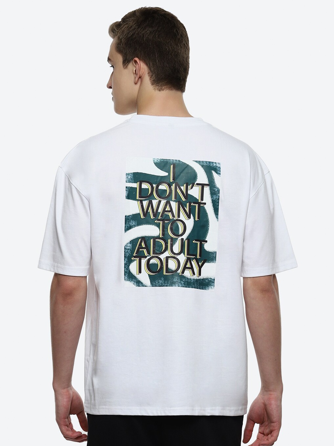 

hummel Typography Printed Drop-Shoulder Sleeves Oversized Cotton T-Shirt, White