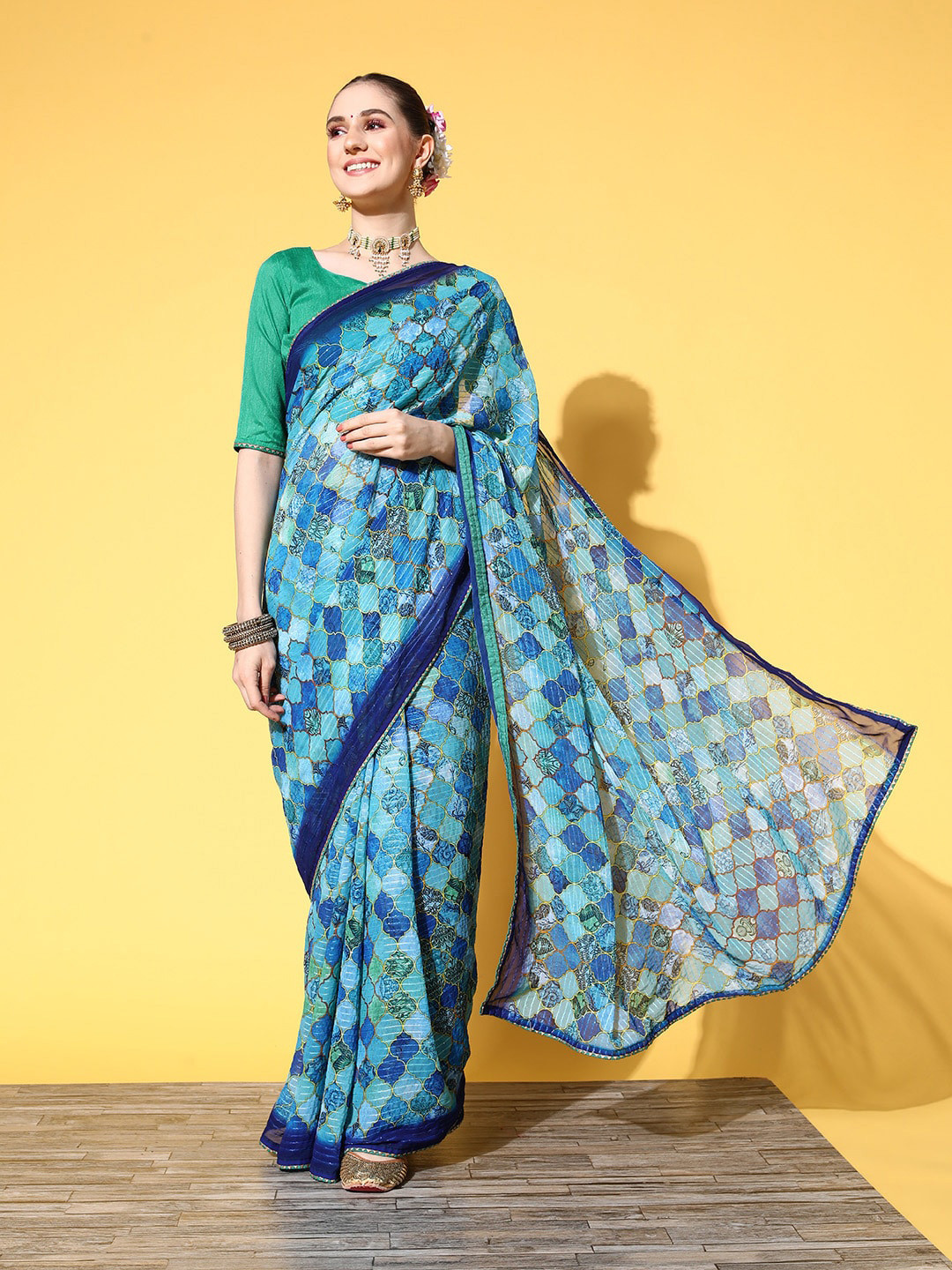 

Mitera Embellished Sequinned Pure Georgette Saree, Blue