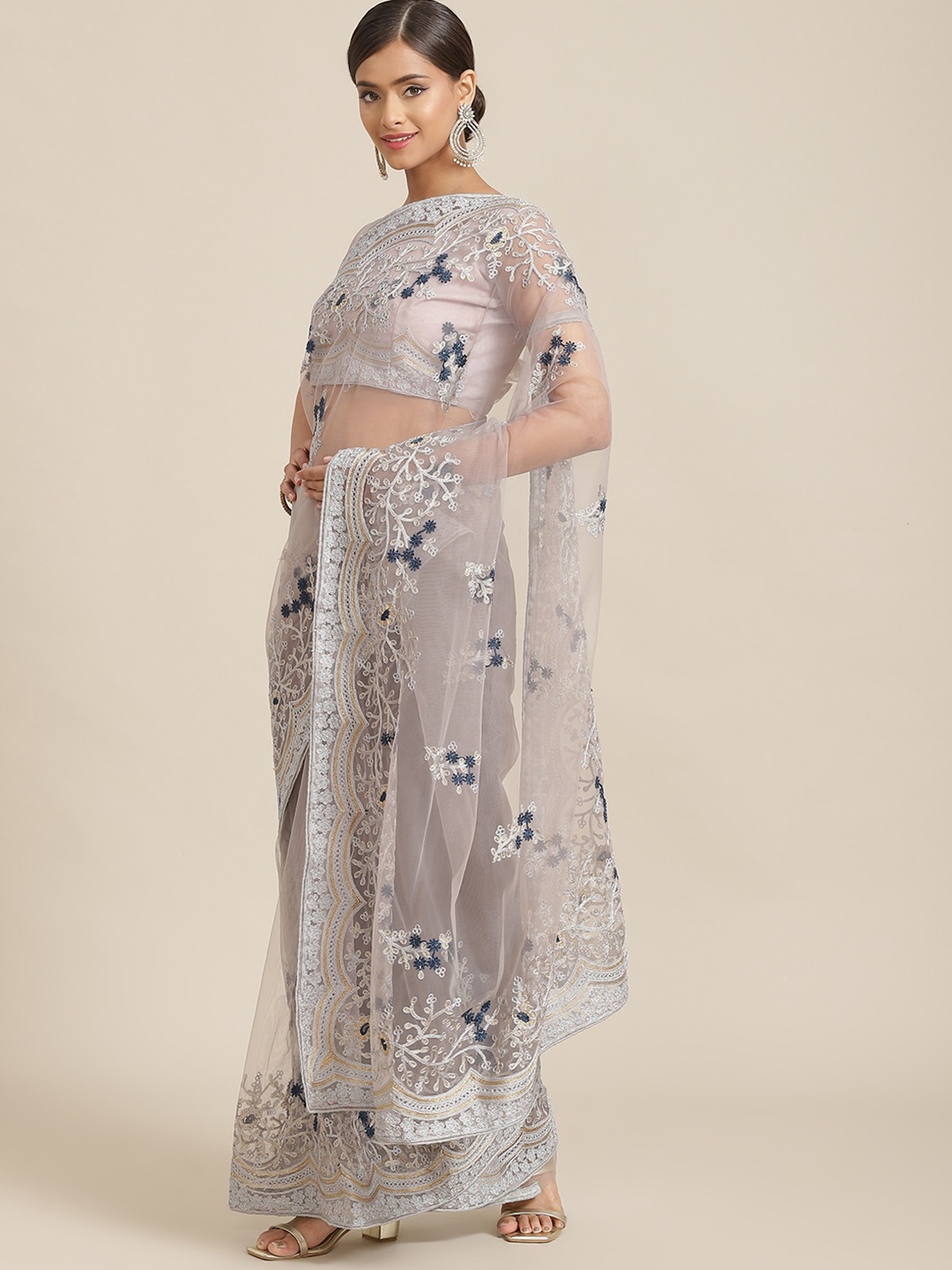 

Mitera Floral Embroidered Saree, Grey