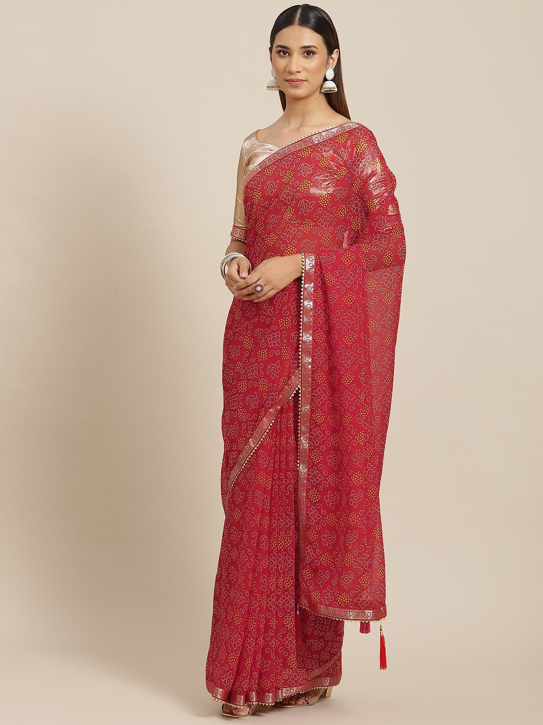 

Mitera Bandhani Printed Pure Georgette Saree, Red