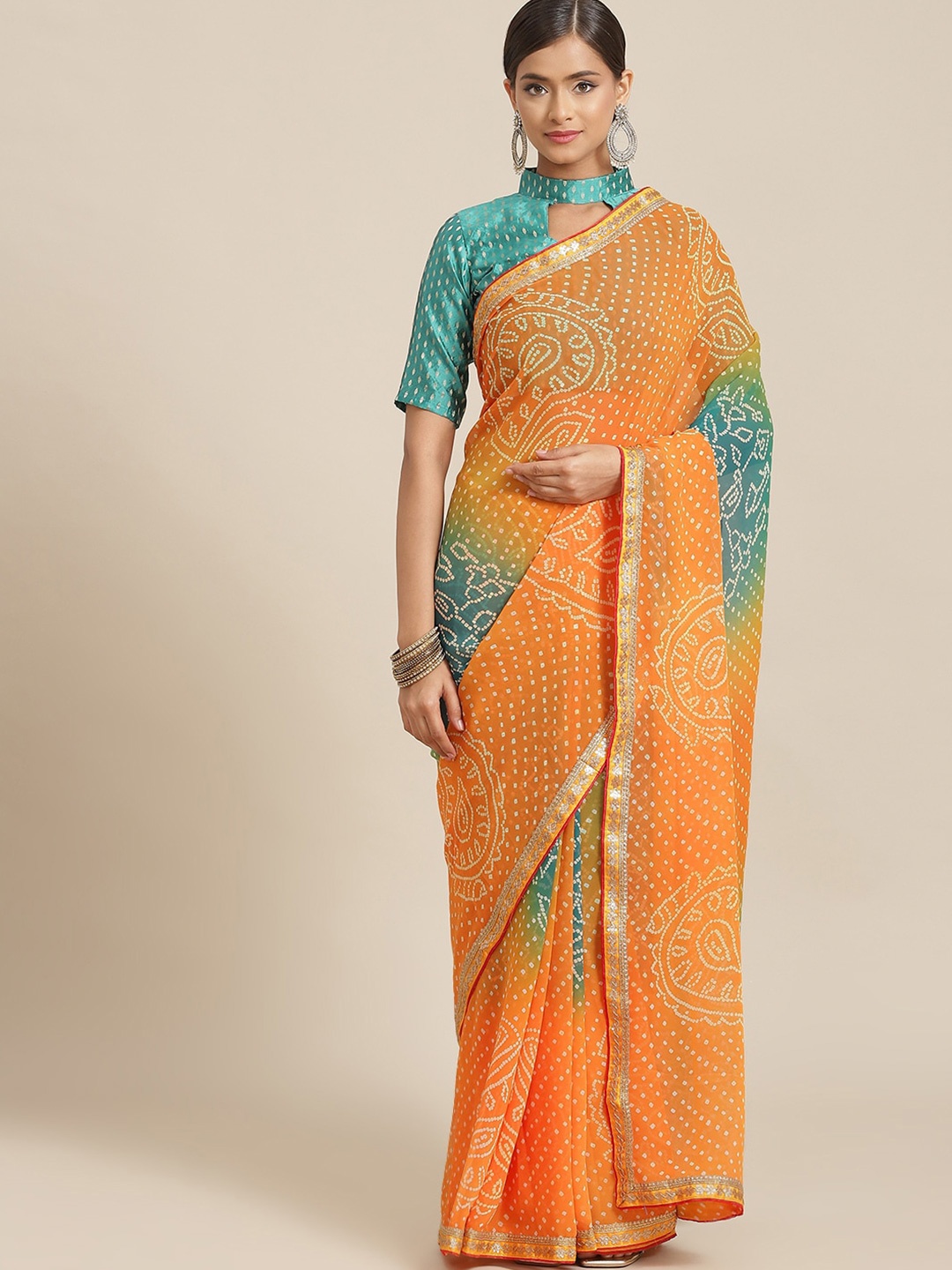 

Mitera Bandhani Printed Pure Georgette Saree, Orange