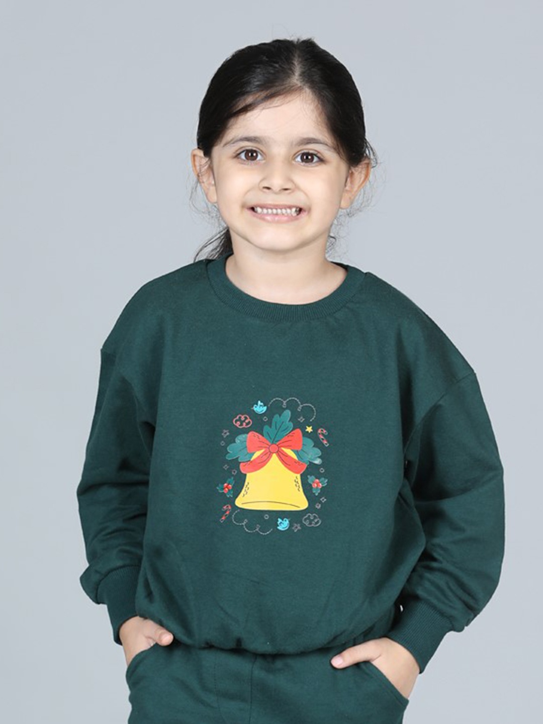 

AWW HUNNIE Girls Graphic Printed Cotton Pullover Sweatshirt, Green