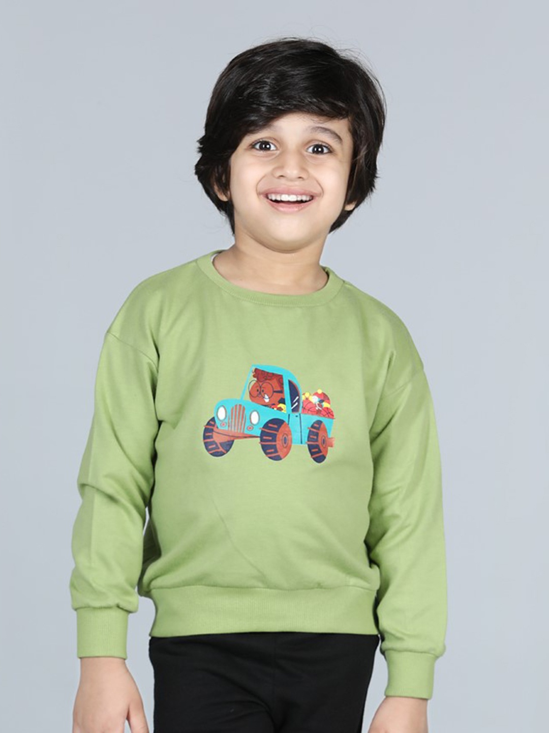 

AWW HUNNIE Boys Graphic Printed Cotton Pullover Sweatshirt, Green
