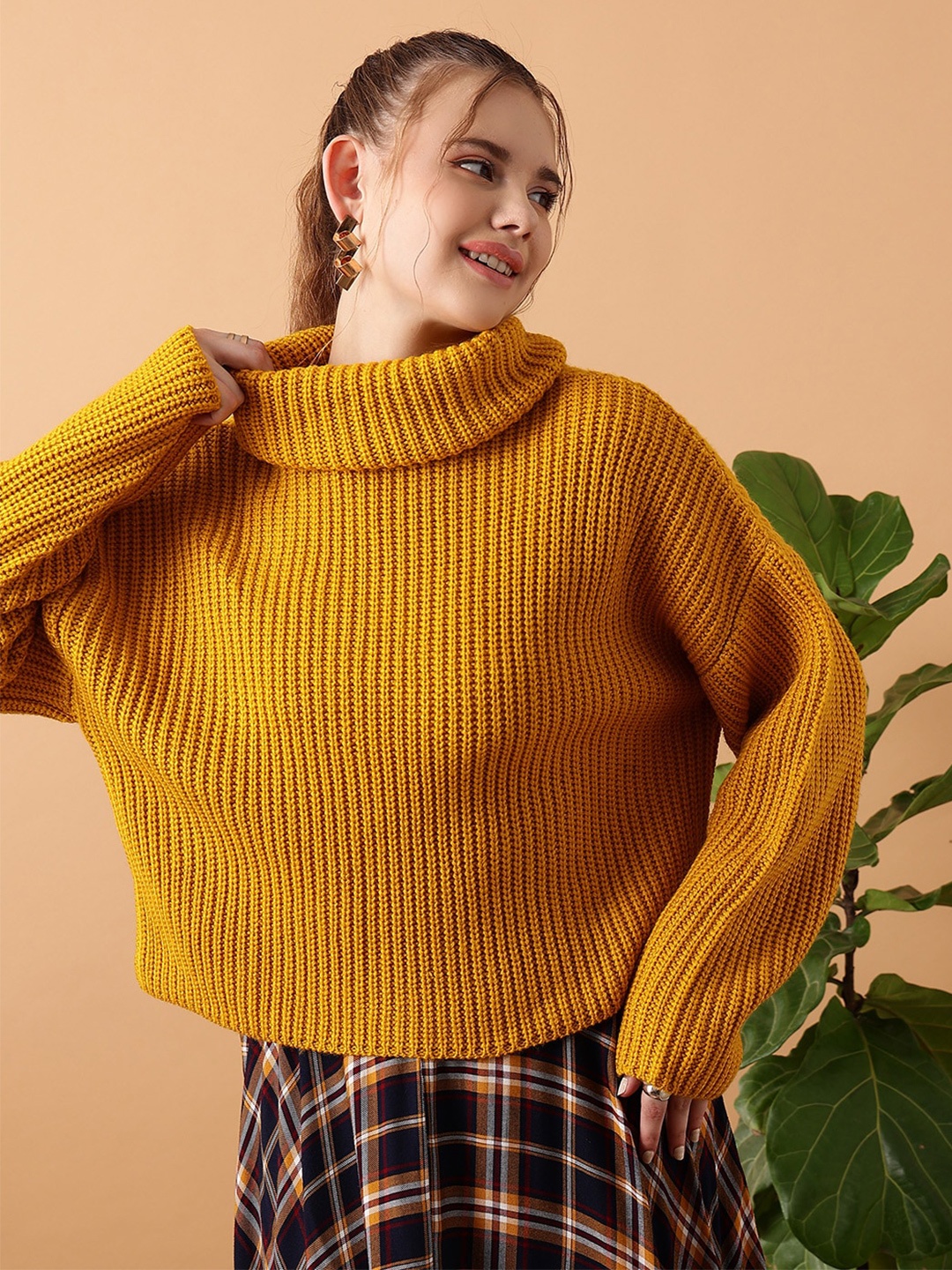 

STREET 9 Ribbed Turtle Neck Acrylic Pullover Sweater, Mustard