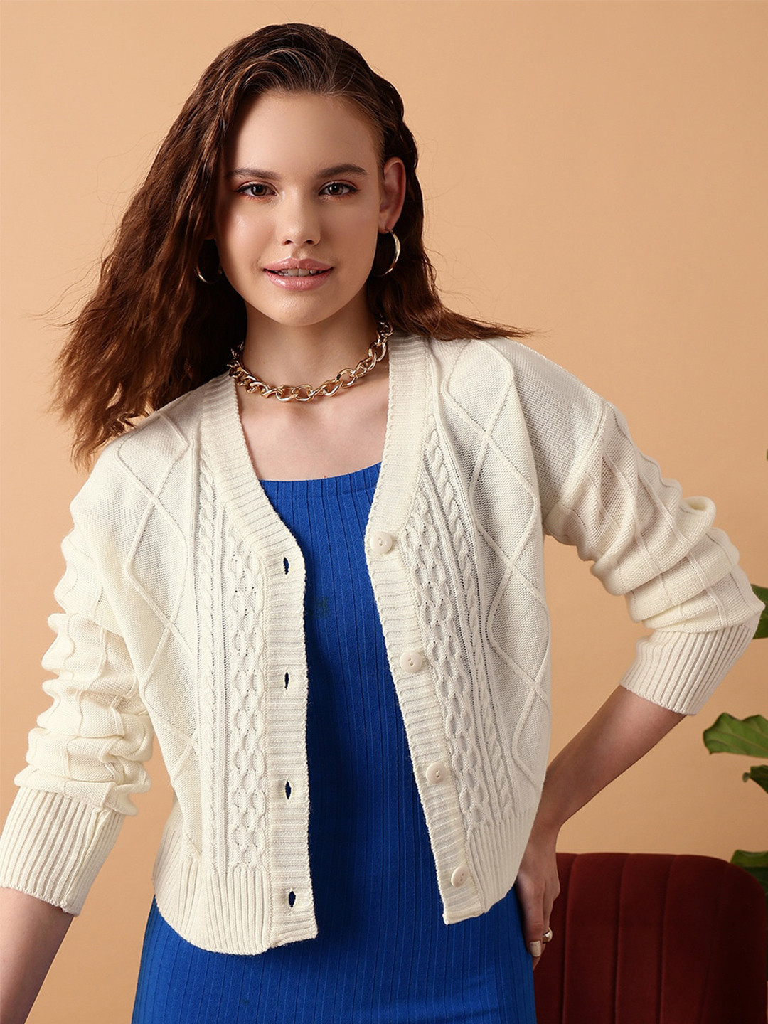 

STREET 9 Cable Knit Crop Cardigan, White