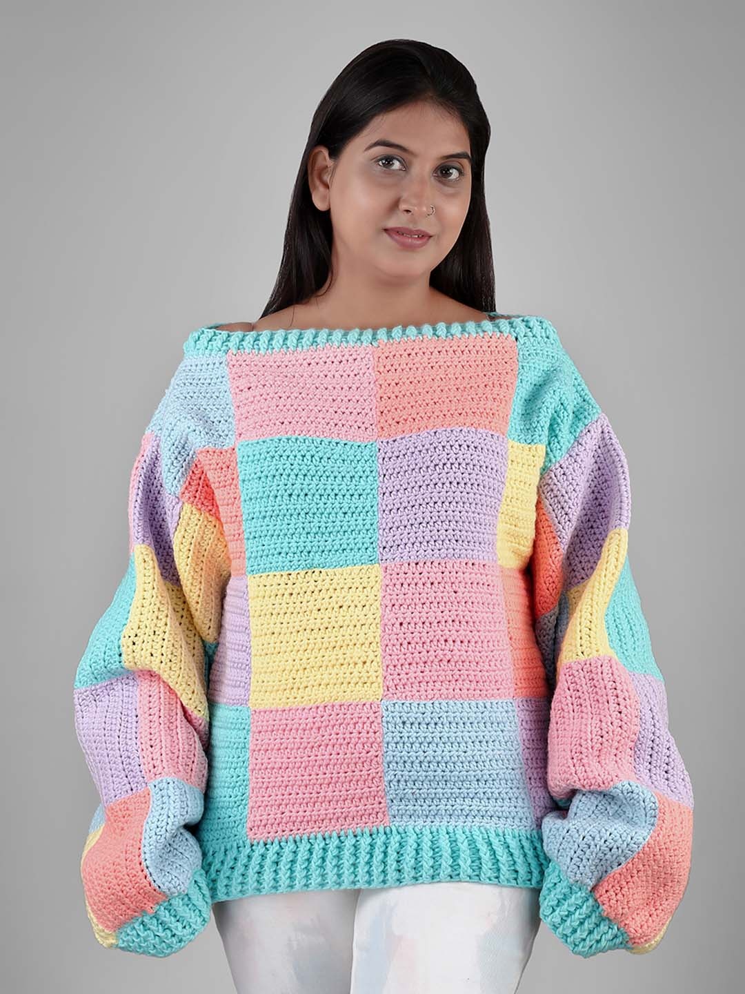 

Magic Needles Women Blue & Pink Woollen Pullover