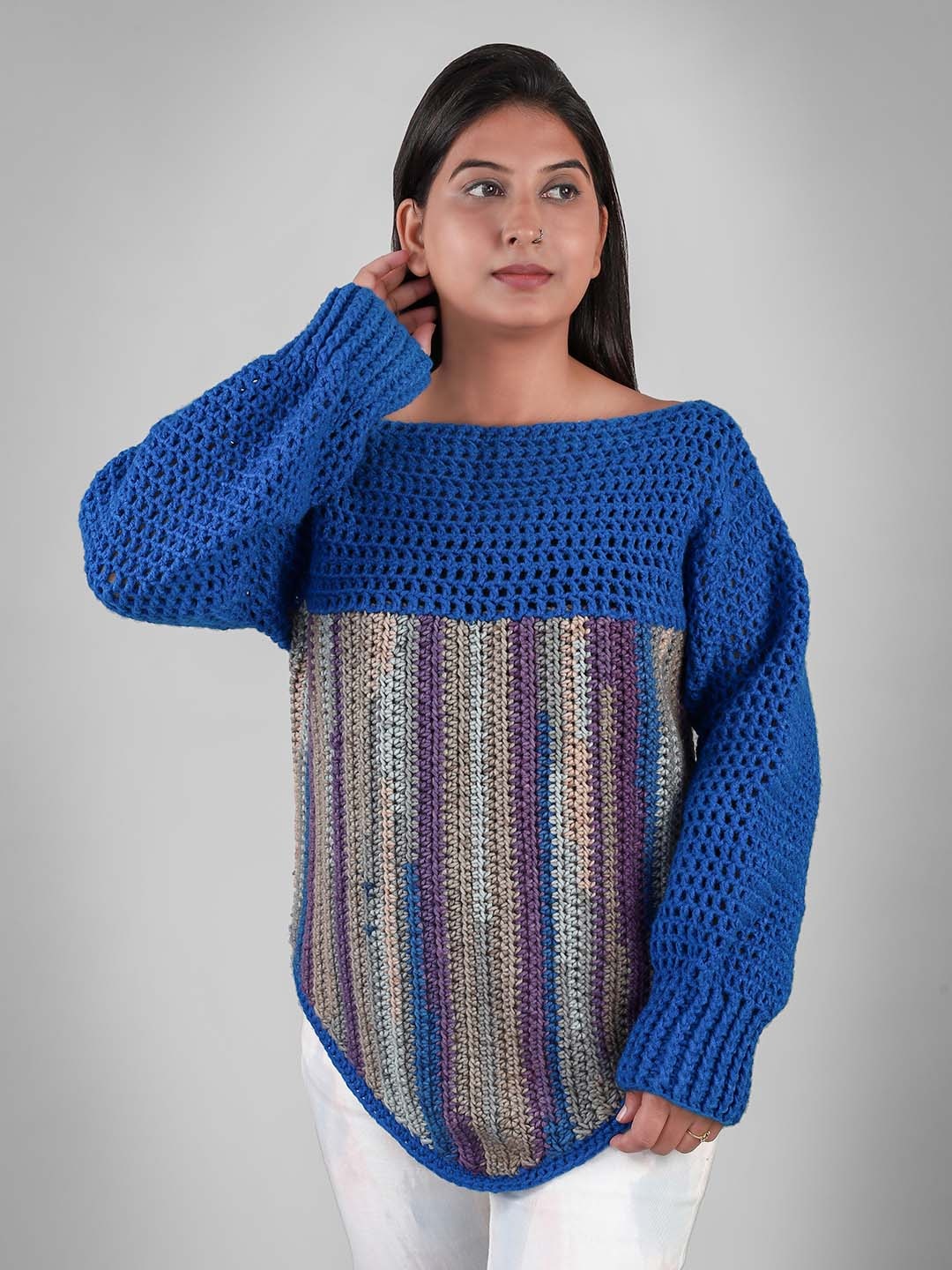 

Magic Needles Women Blue Woollen Pullover