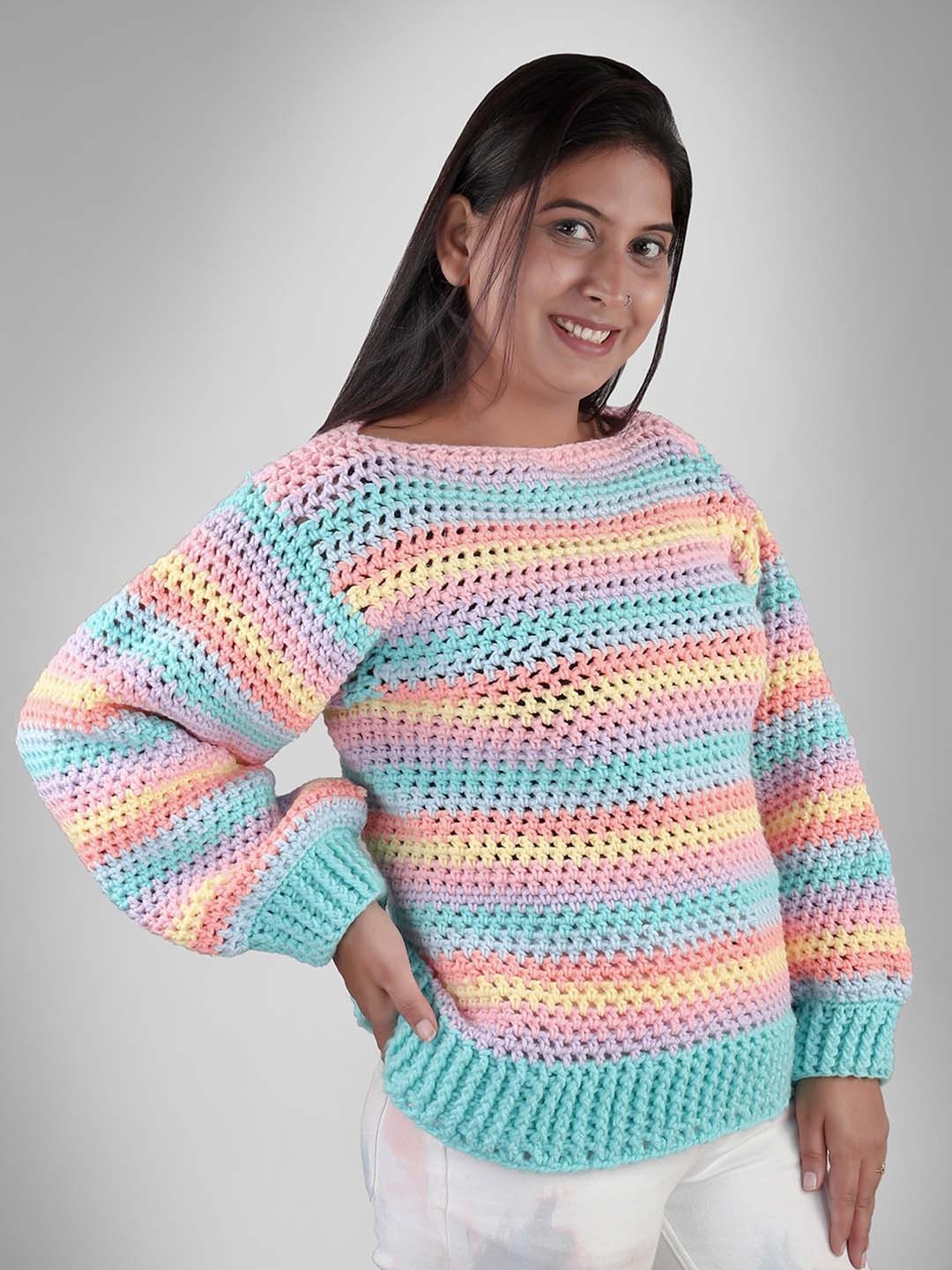 

Magic Needles Women Blue & Yellow Woollen Pullover