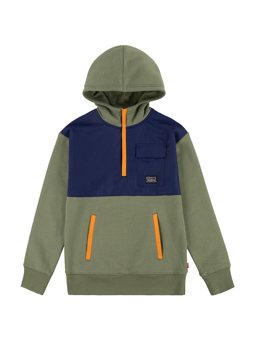 

Levis Boys Colourblocked Hooded Cotton Pullover, Olive