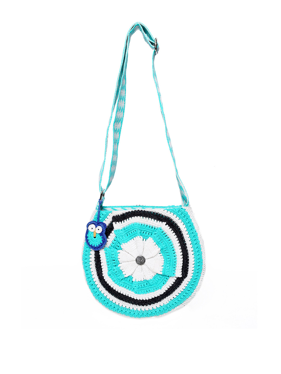 

Bharatasya Textured Structured Cotton Sling Bag, Turquoise blue