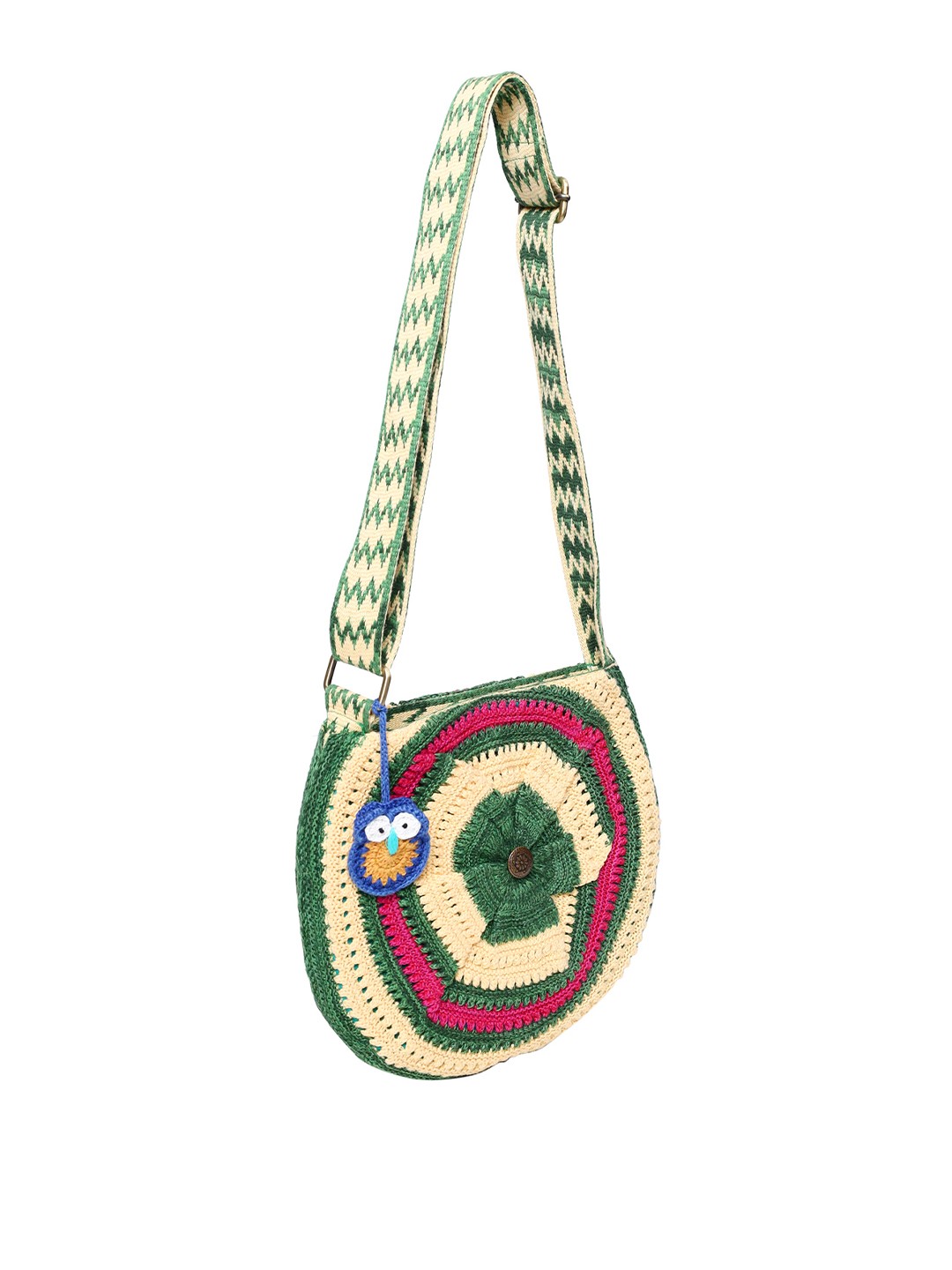 

Bharatasya Textured Structured Cotton Sling Bag, Green