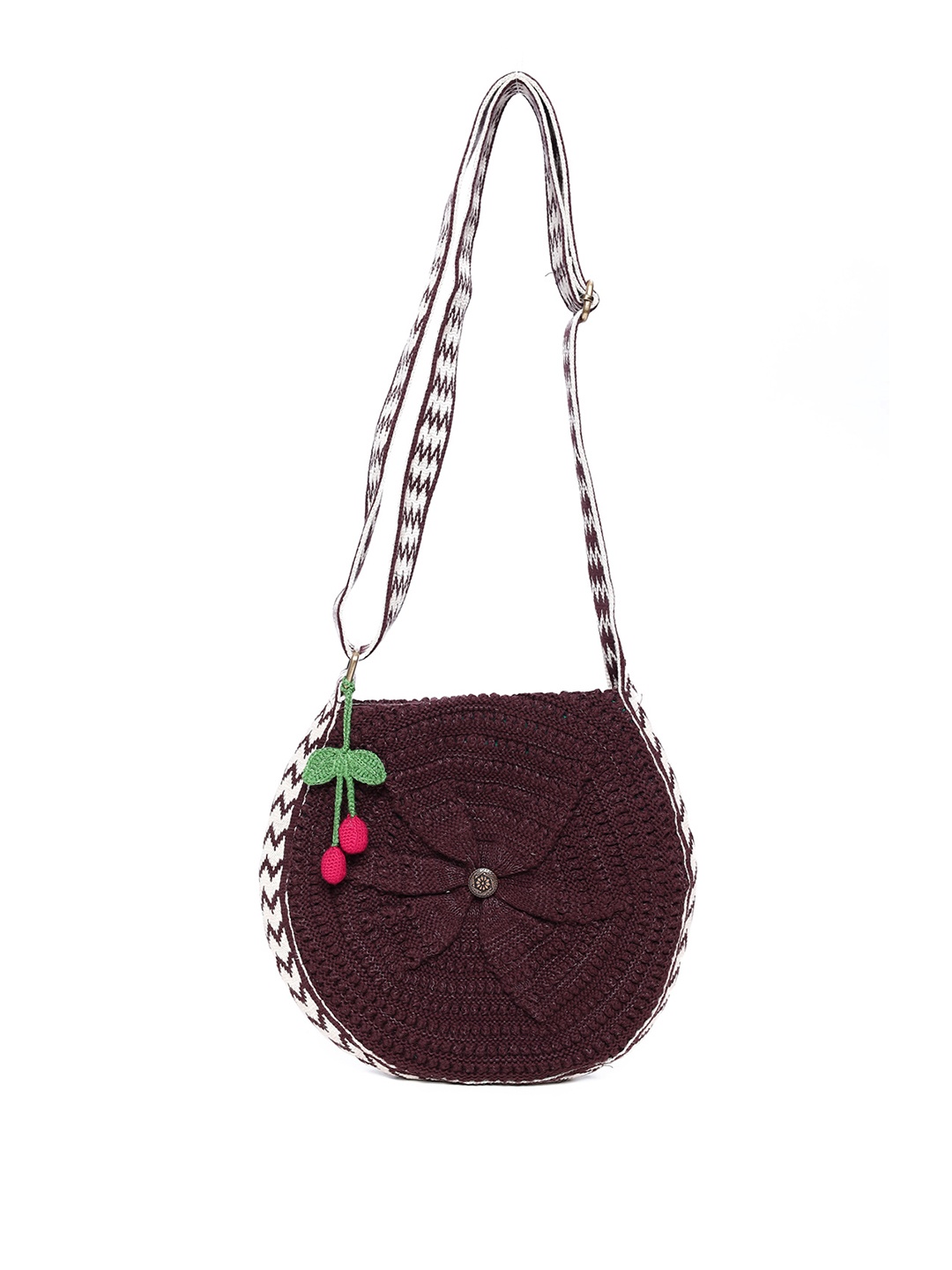 

Bharatasya Crochet Knitted Half Moon Sling Bag, Brown