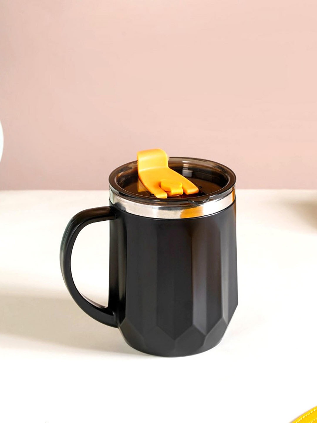 

Nestasia Black & Yellow Geometric Textured Stainless Steel Matte Mug 400ml