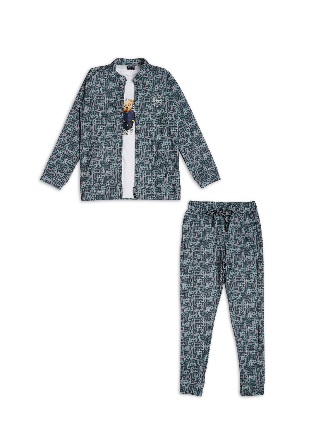 

CAVIO Boys Printed T-shirt & Shirt With Joggers, Green