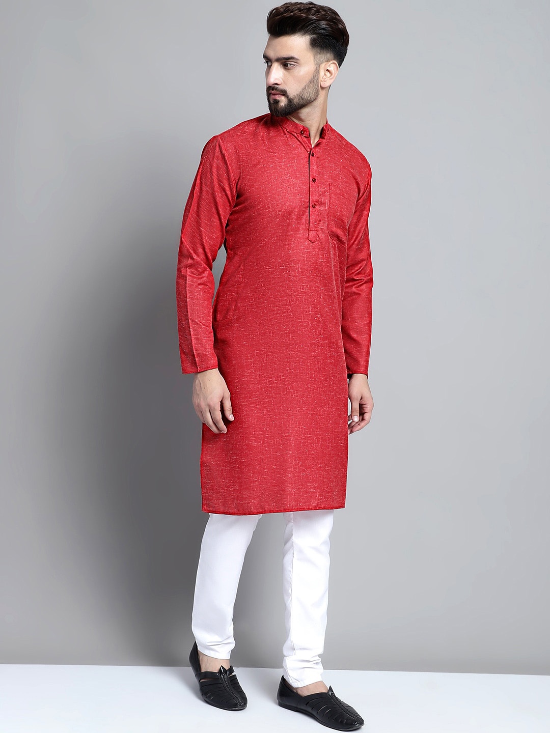 

Jompers Long Sleeves Pure Cotton Kurta with Pyjamas, Maroon