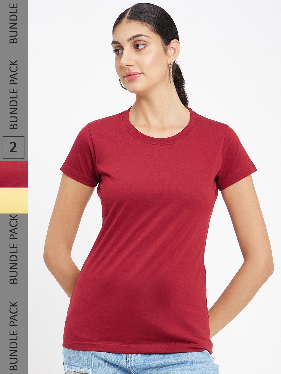 

Okane Pack Of 2 Round Neck Cotton Casual T-Shirts, Mustard