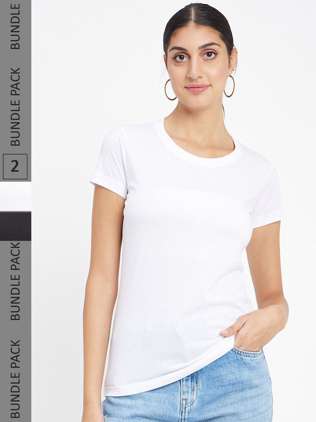 

Okane Pack Of 2 Round Neck Cotton Casual T-Shirts, Black