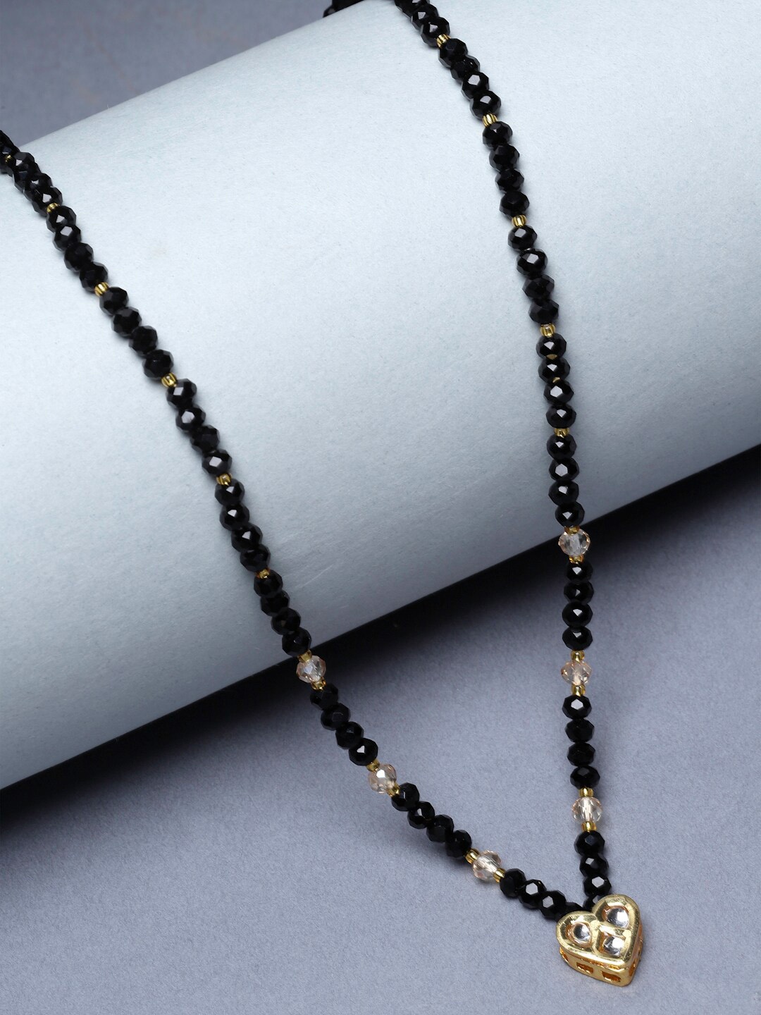 

ZENEME Gold-Plated Stone-Studded Beaded Mangalsutra