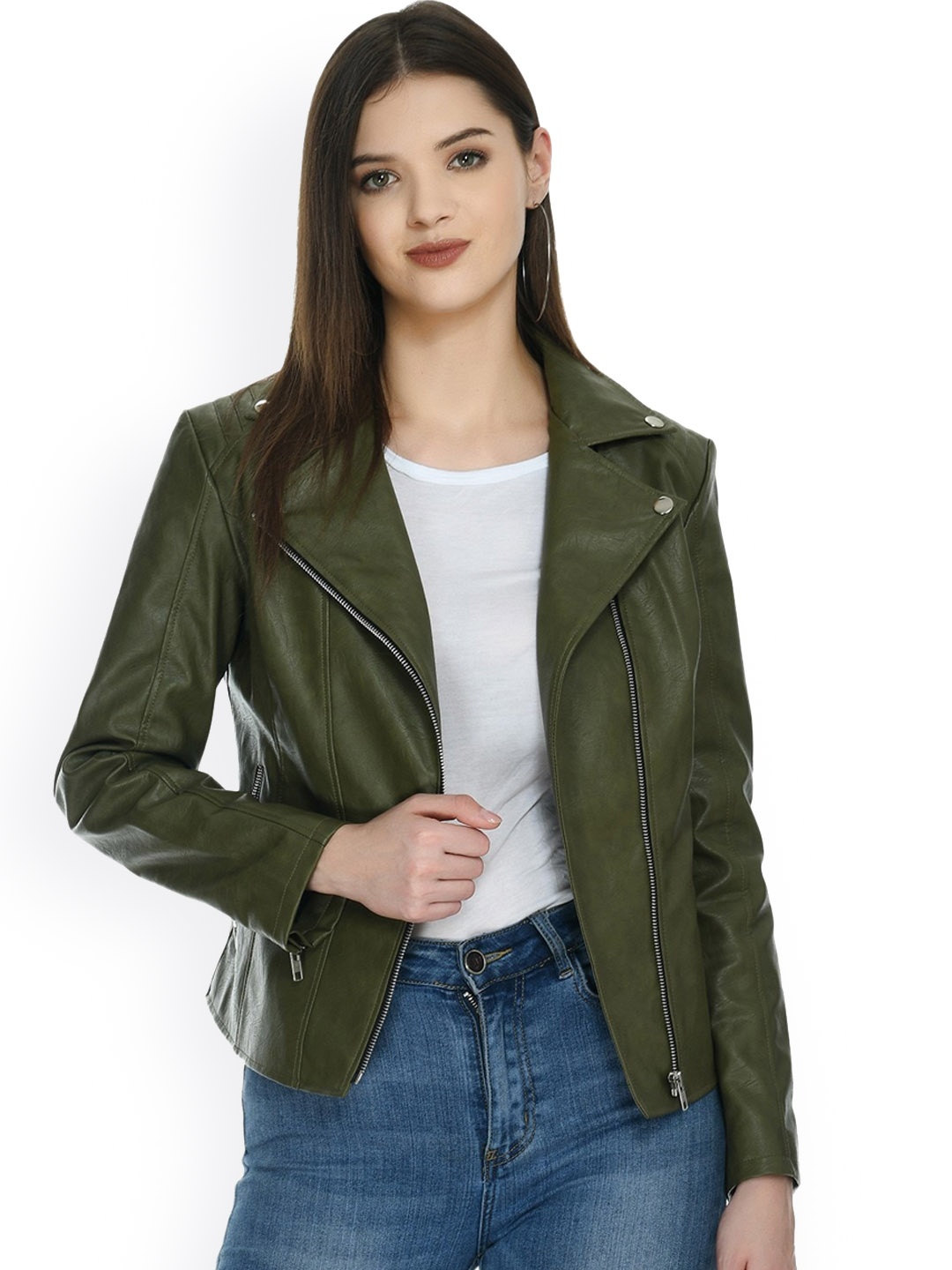 

TBOJ Lapel Collar Water Resistant Anti Odour Leather Jacket, Green