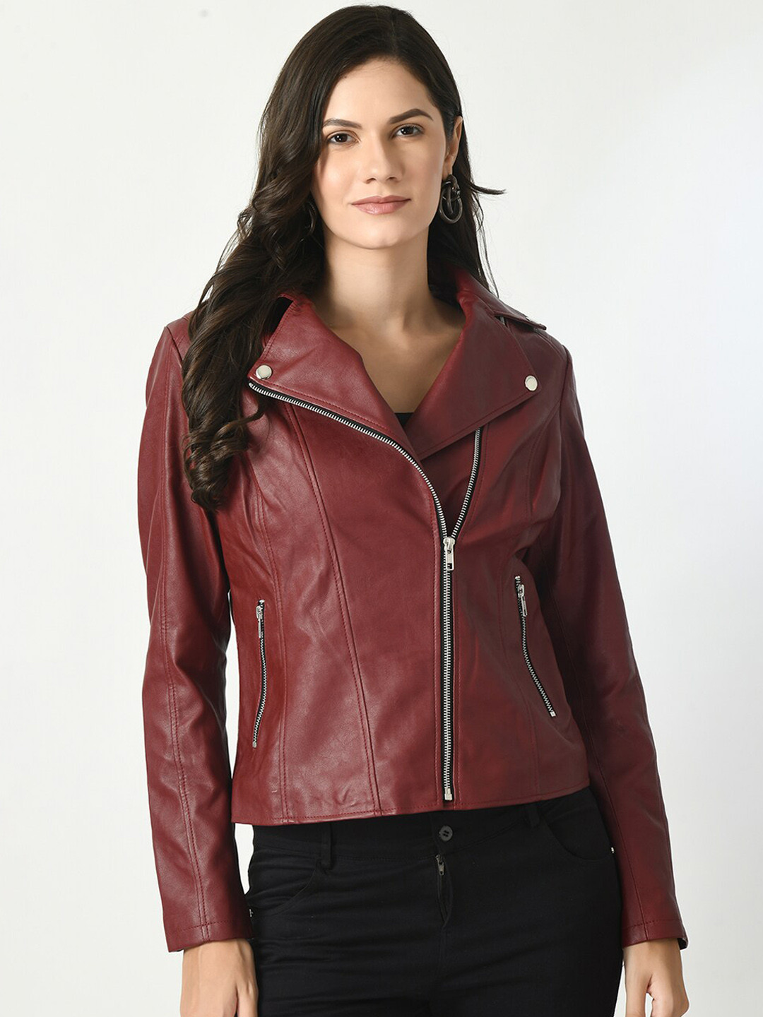 

TBOJ Water Resistant Lapel Collar PU Biker Jacket, Maroon