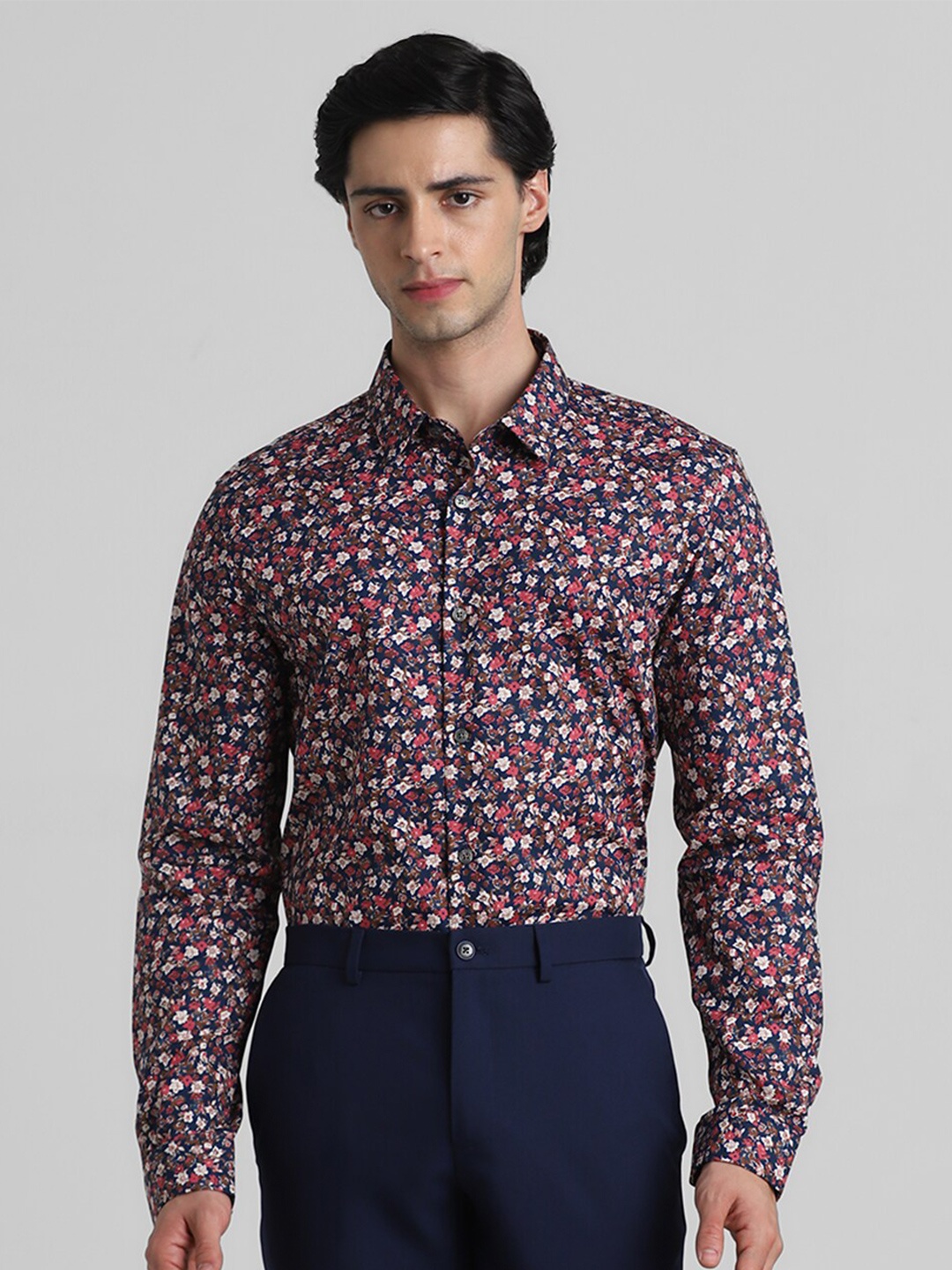 

Jack & Jones Floral Printed Spread Collar Cotton Casual Shirt, Blue