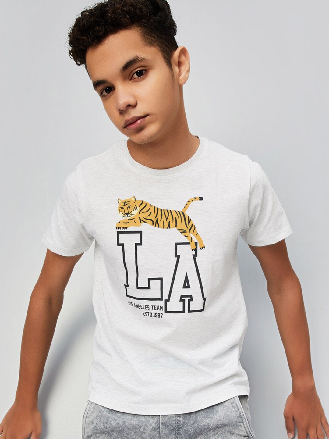 

max Boys Typography Printed Pure Cotton T-shirt, Blue