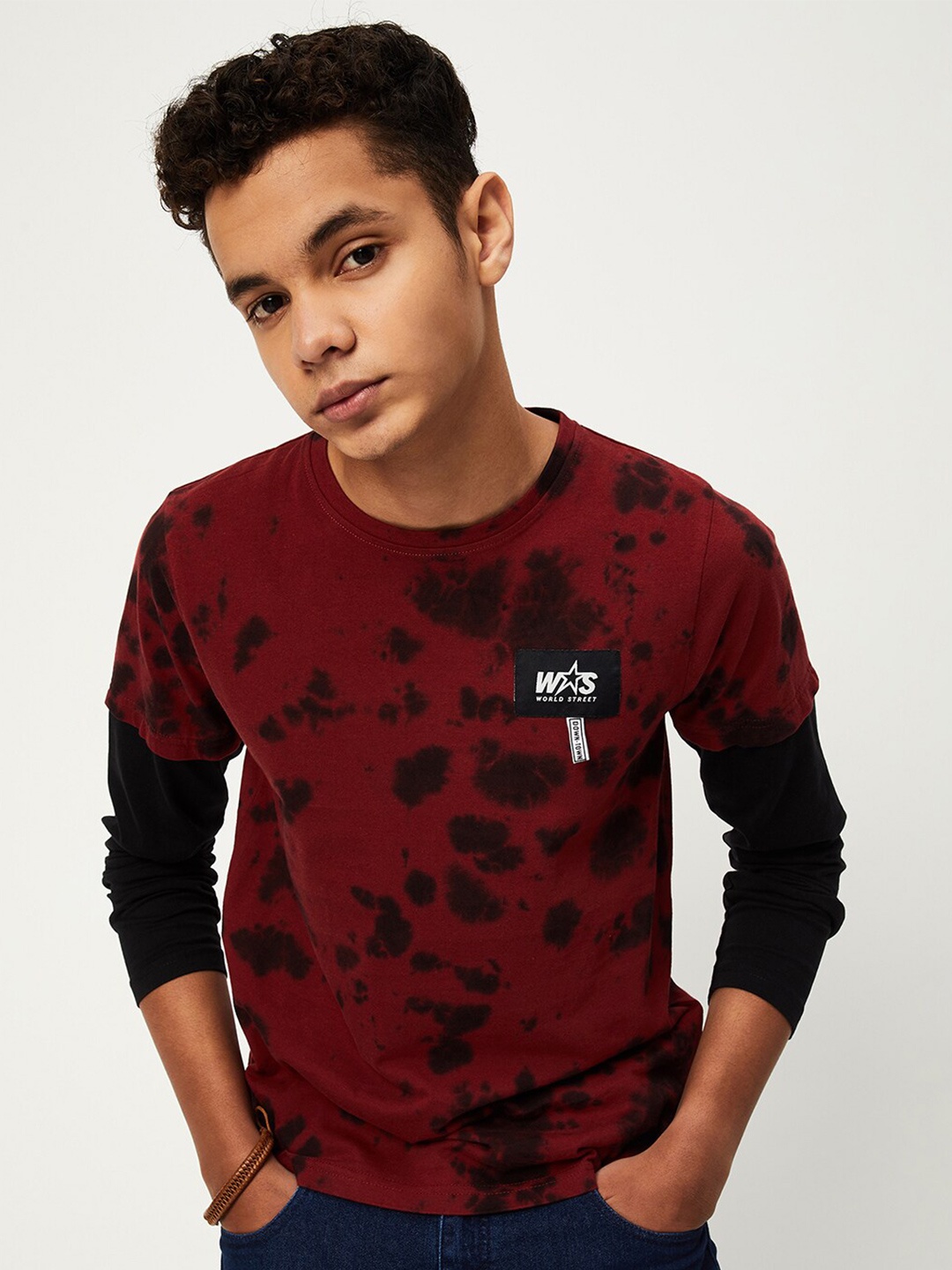 

max Boys Relaxed Fit Abstract Printed Pure Cotton Casual T-shirt, Burgundy
