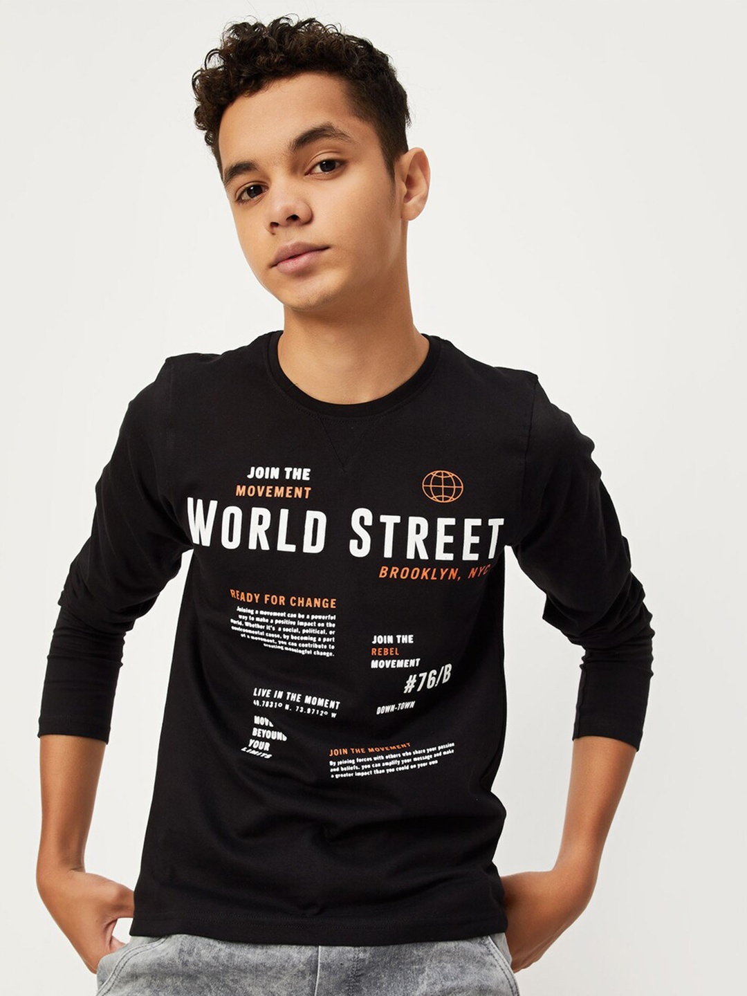 

max Boys Relaxed Fit Typography Printed Pure Cotton Casual T-shirt, Black