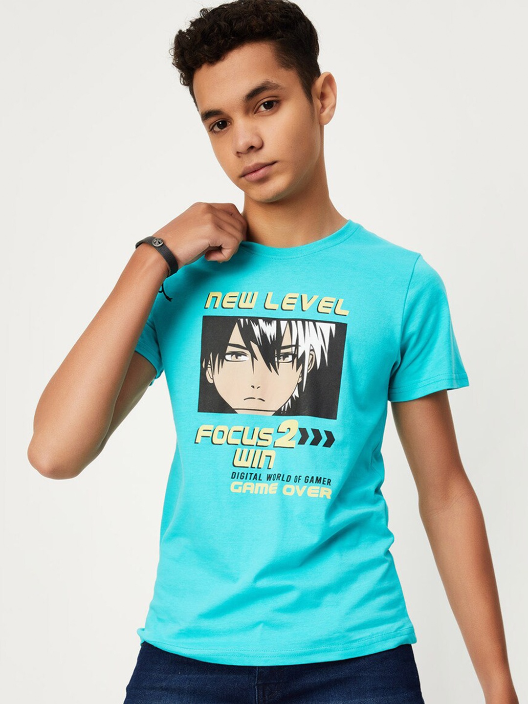 

max Boys Graphic Printed Round Neck Pure Cotton Casual T-shirt, Blue
