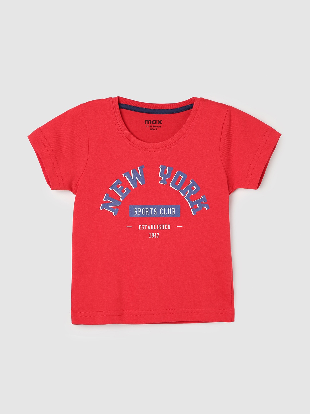 

max Boys Relaxed Fit Typography Printed Pure Cotton Casual T-shirt, Red