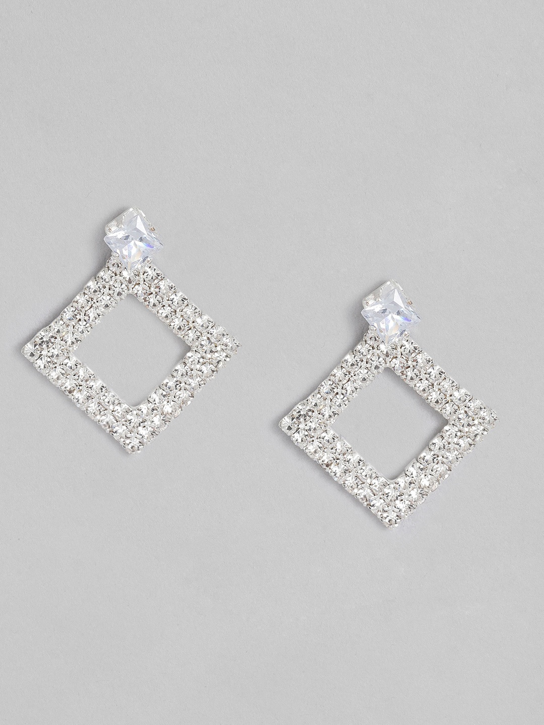 

DressBerry Artificial Stone Studded Square Drop Earrings, Silver