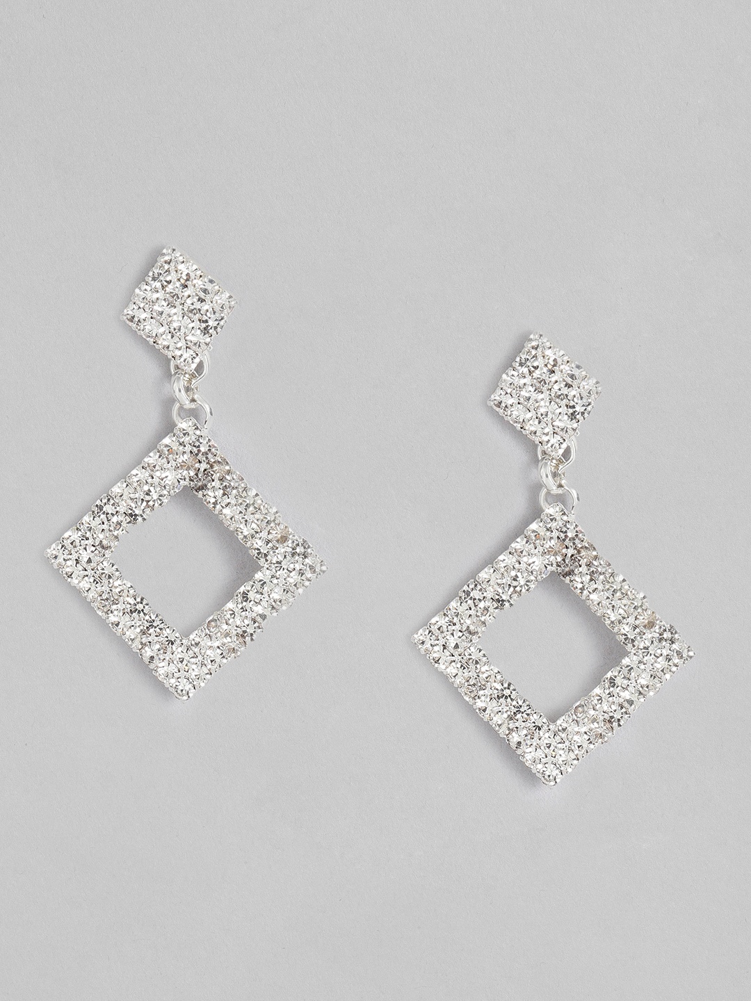 

DressBerry Artificial Stone Studded Square Drop Earrings, Silver