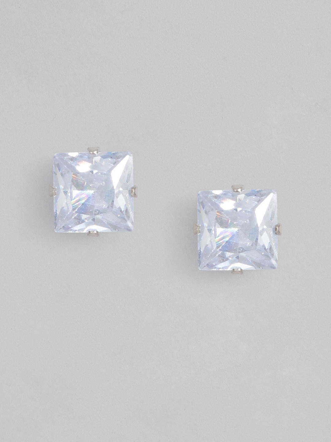 

DressBerry Silver-Plated Artificial Stone Studded Square Studs
