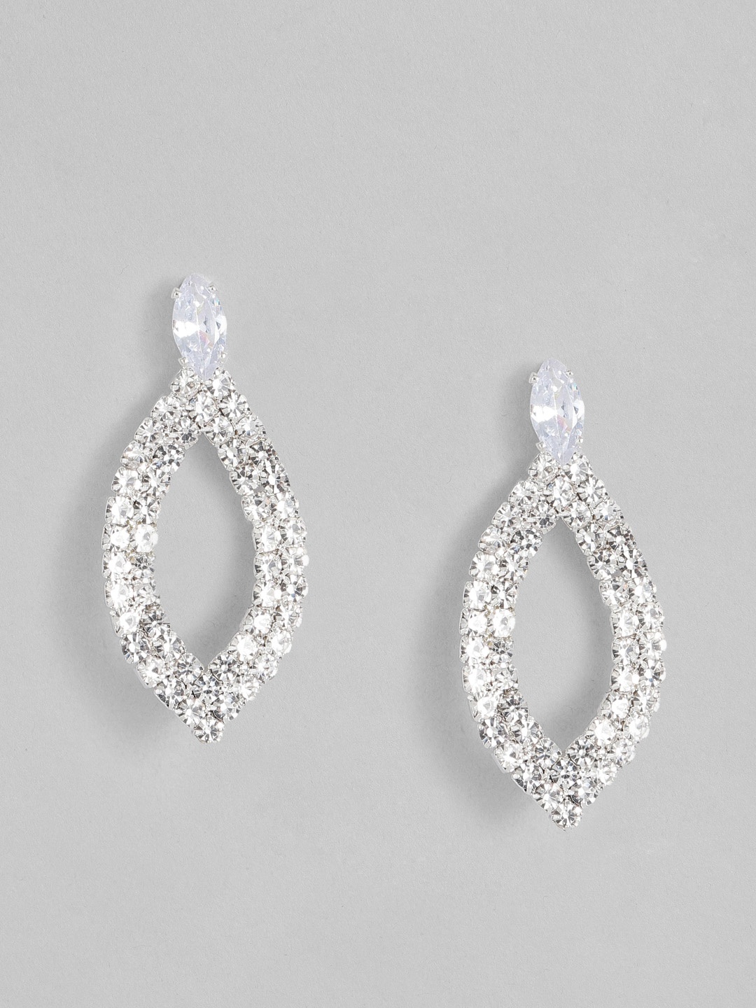 

DressBerry Artificial Stone Studded Oval Drop Earrings, Silver