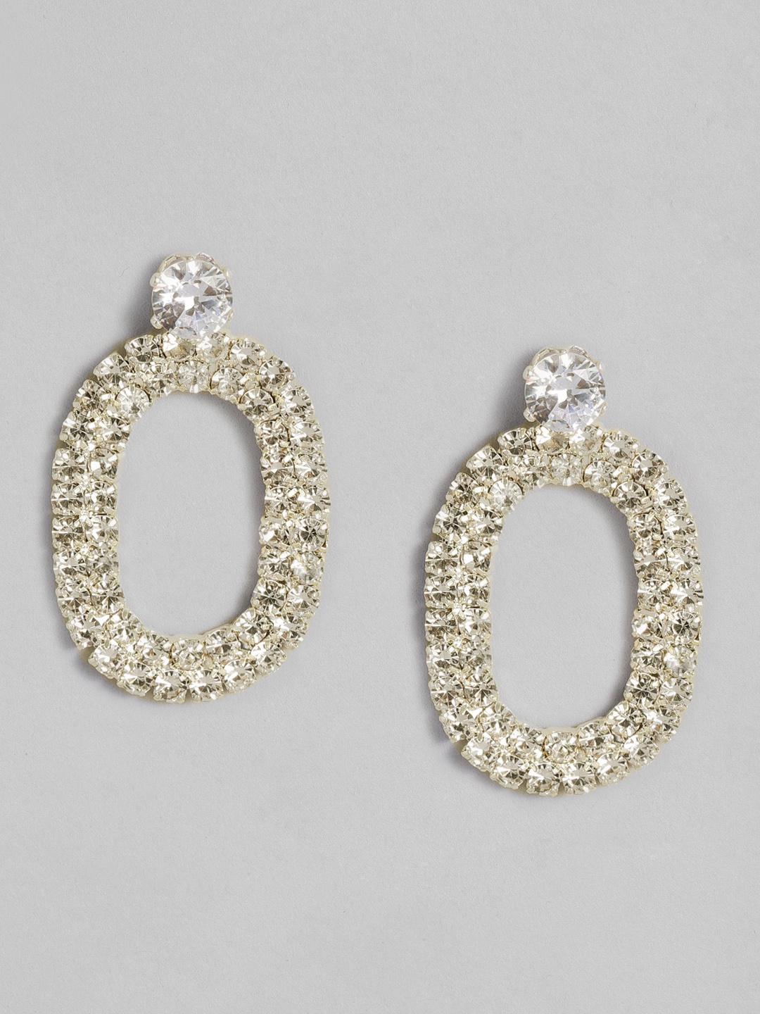 

DressBerry Oval Shaped Drop Earrings, Silver