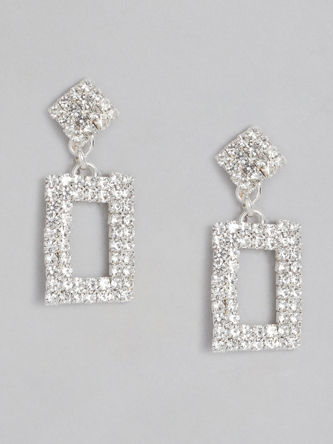 

DressBerry Artificial Stone Studded Geometric Drop Earrings, Silver