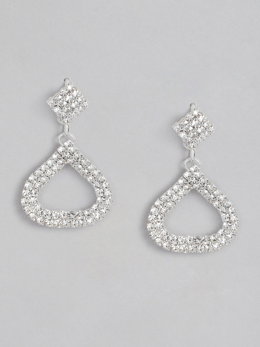 

DressBerry Artificial Stone Studded Teardrop Shaped Drop Earrings, Silver