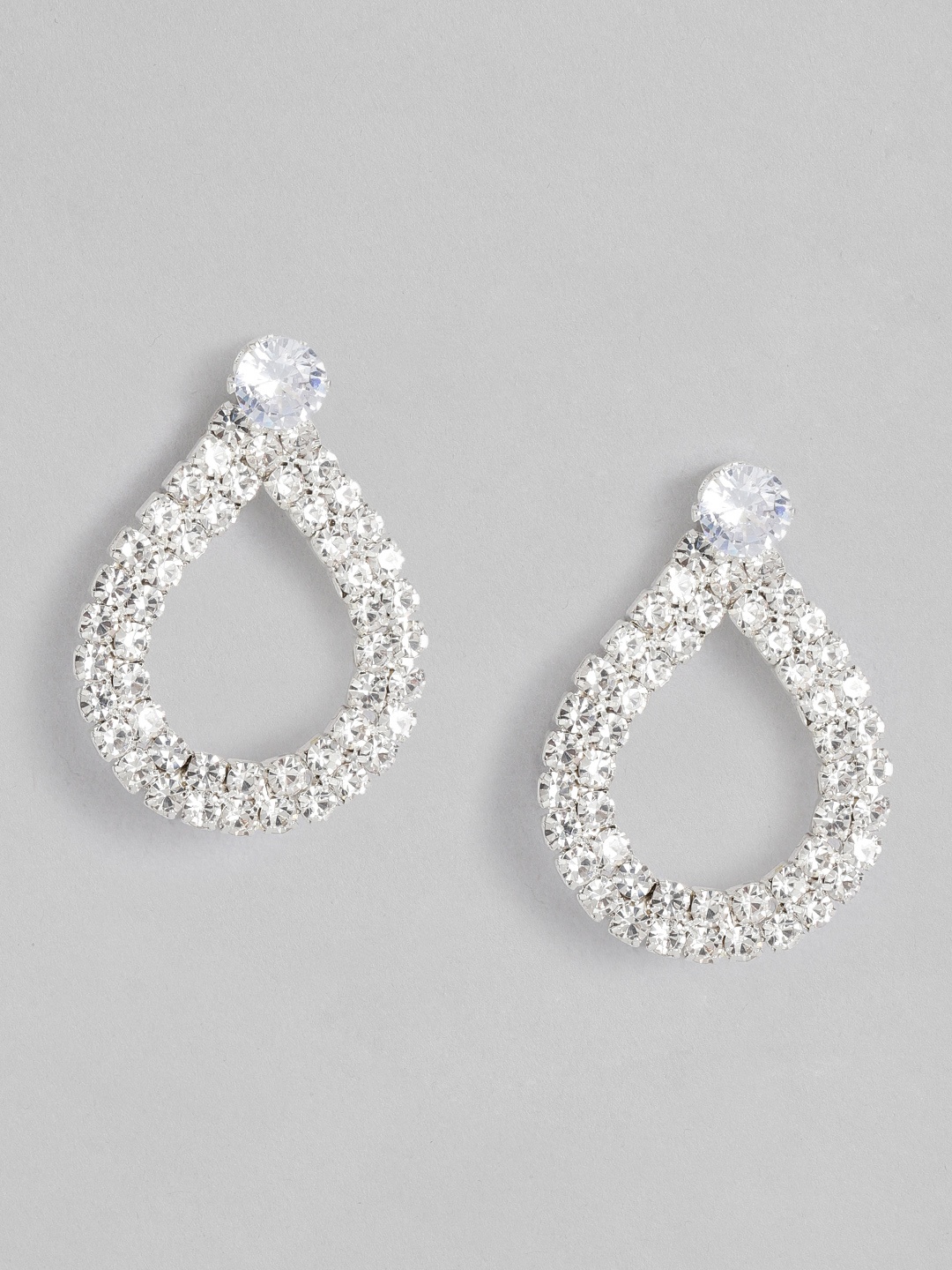 

DressBerry Artificial Stone Studded Teardrop Shaped Drop Earrings, Silver