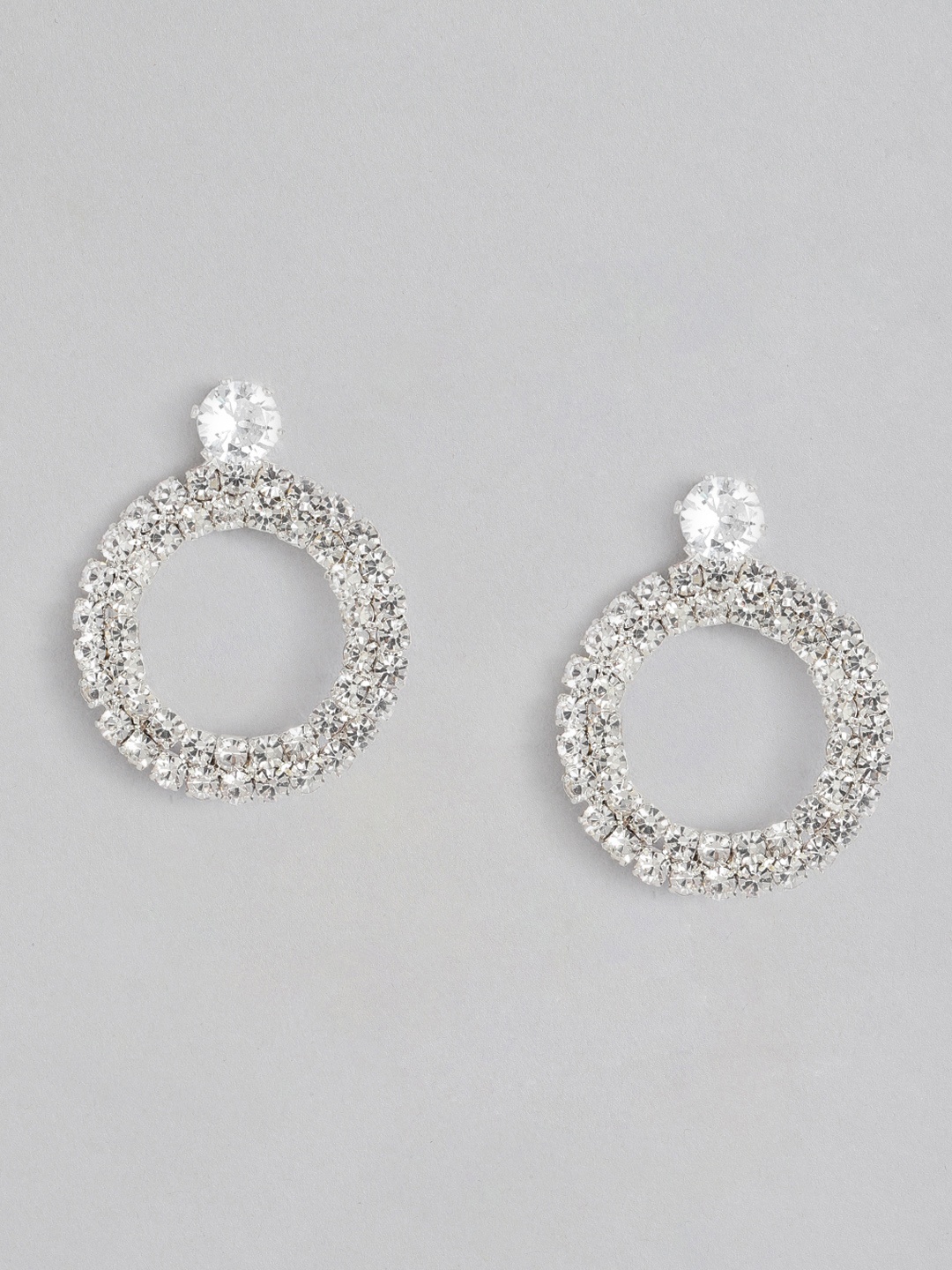 

DressBerry Artificial Stone Studded Circular Drop Earrings, Silver
