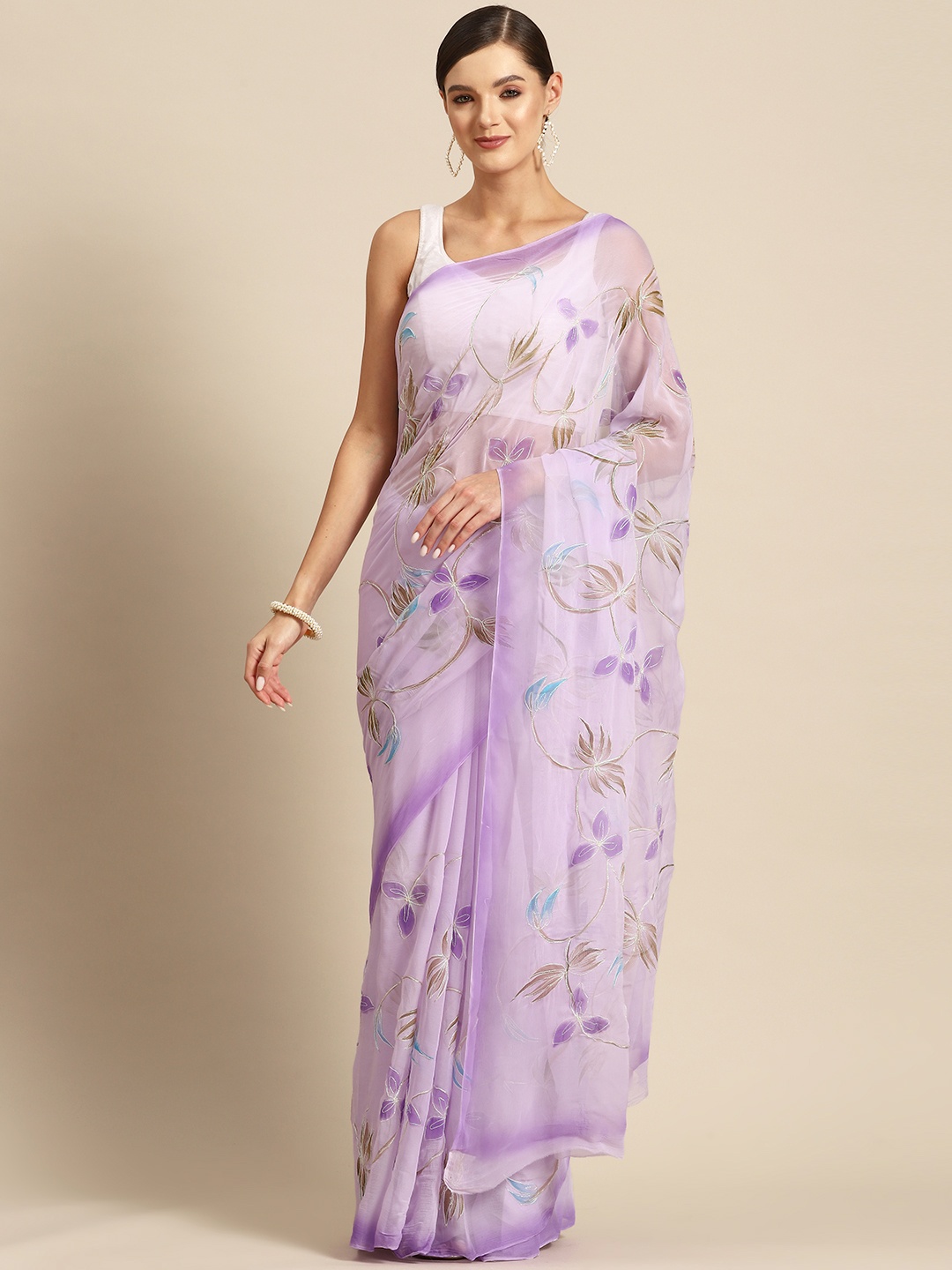 

La Vastraa Floral Pure Chiffon Saree, Violet