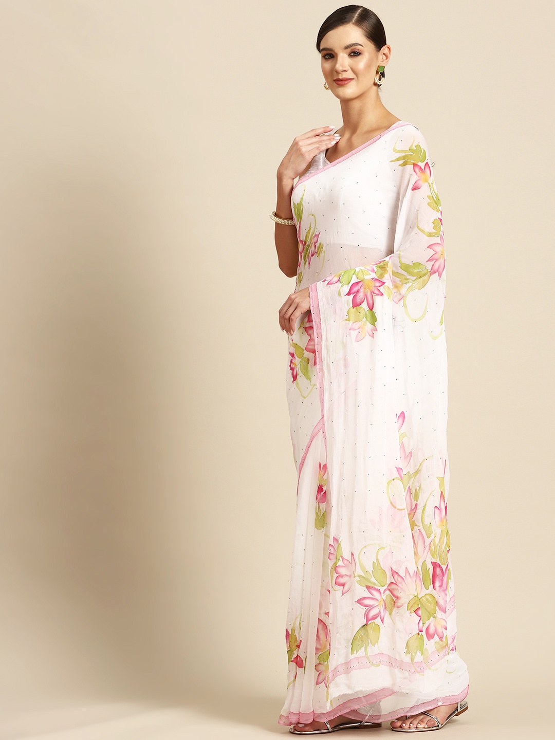 

La Vastraa Floral Mukaish Pure Chiffon Saree, White