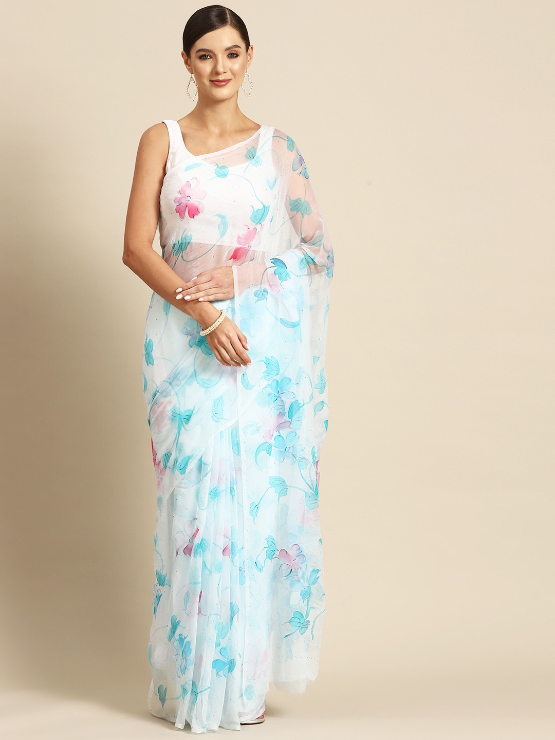 

La Vastraa Floral Mukaish Pure Chiffon Saree, Blue