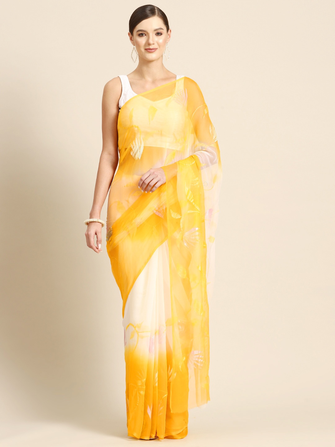 

La Vastraa Floral Pure Chiffon Saree, Yellow