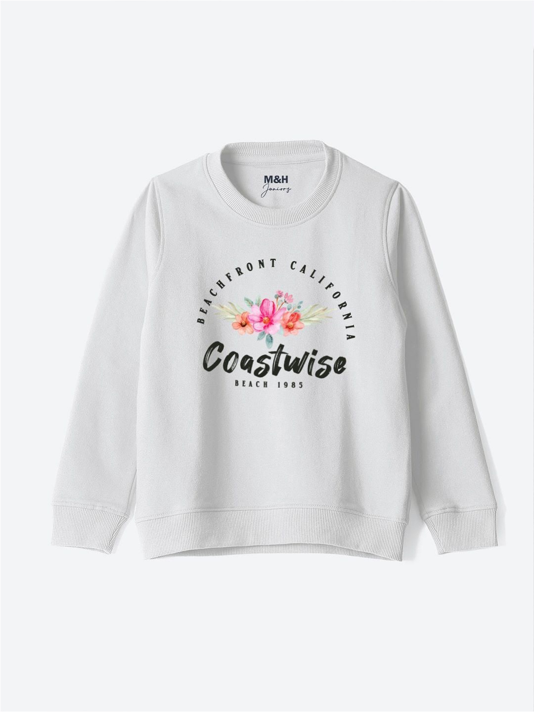 

M&H Juniors Girls Typography Printed Cotton Sweatshirt, White