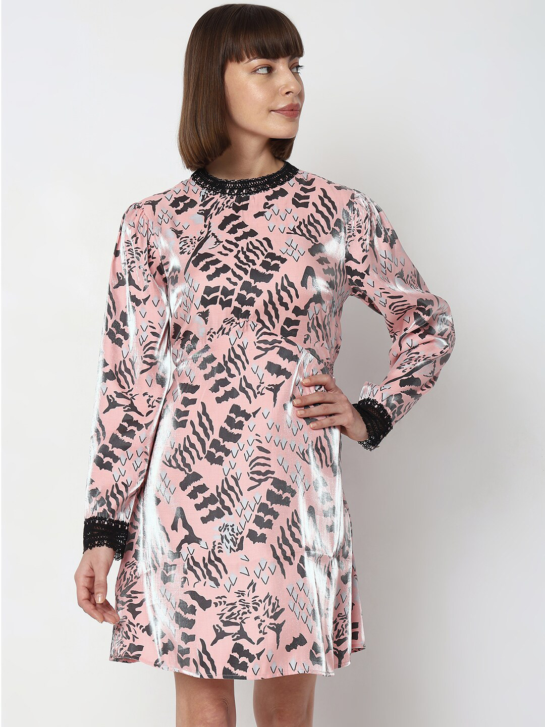 

Vero Moda Abstract Printed A-Line Dress, Pink