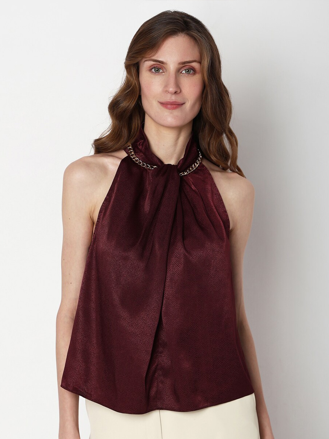 

Vero Moda Halter Neck A-Line Top, Maroon