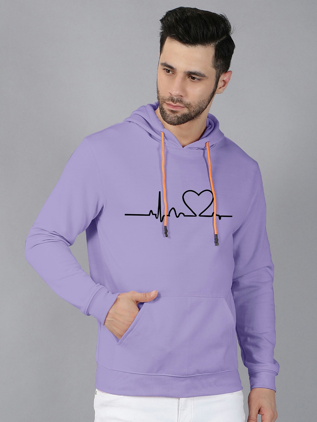 

Fashion And Youth Graphic Printed Hooded Long Sleeves Fleece Pullover, Lavender