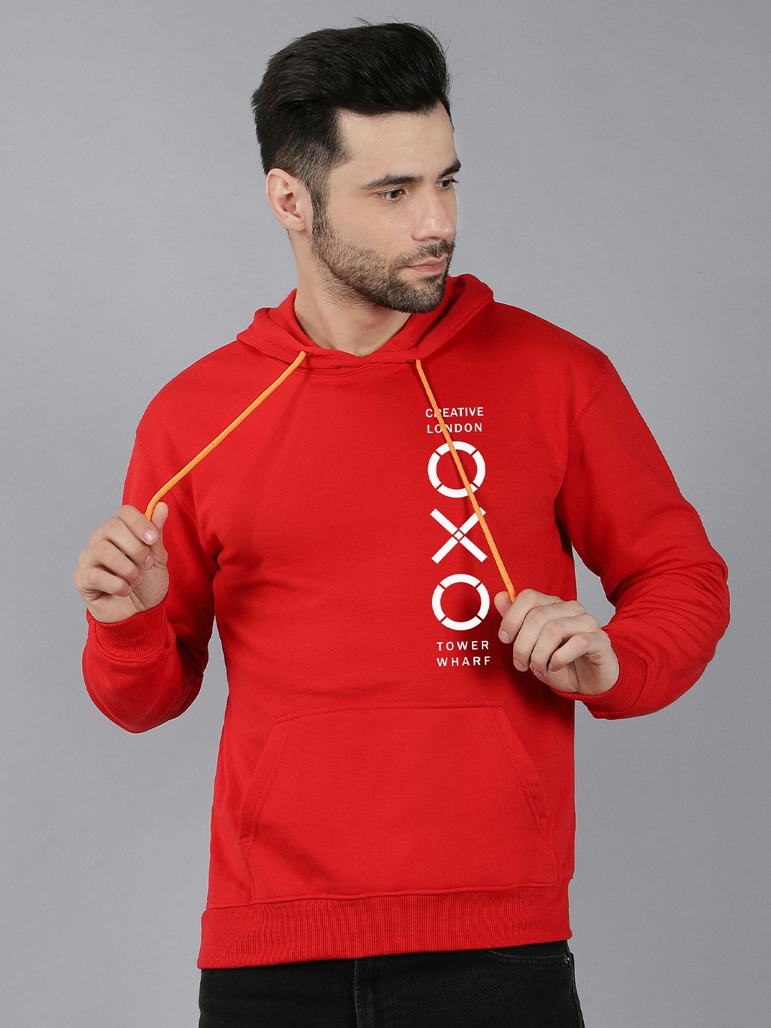 

Fashion And Youth Typography Printed Hooded Long Sleeves Fleece Pullover, Red