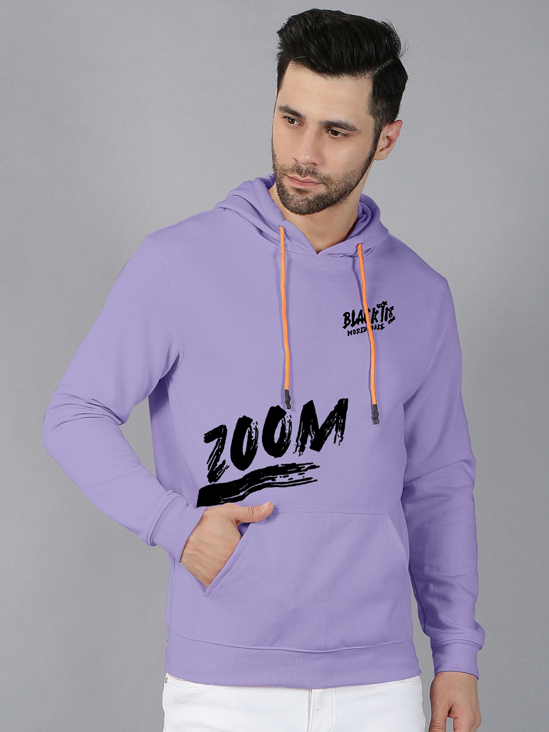 

Fashion And Youth Typography Printed Hooded Long Sleeves Fleece Pullover, Lavender